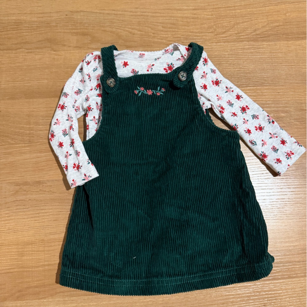 Carter's Green Corduroy Dress with Floral Top